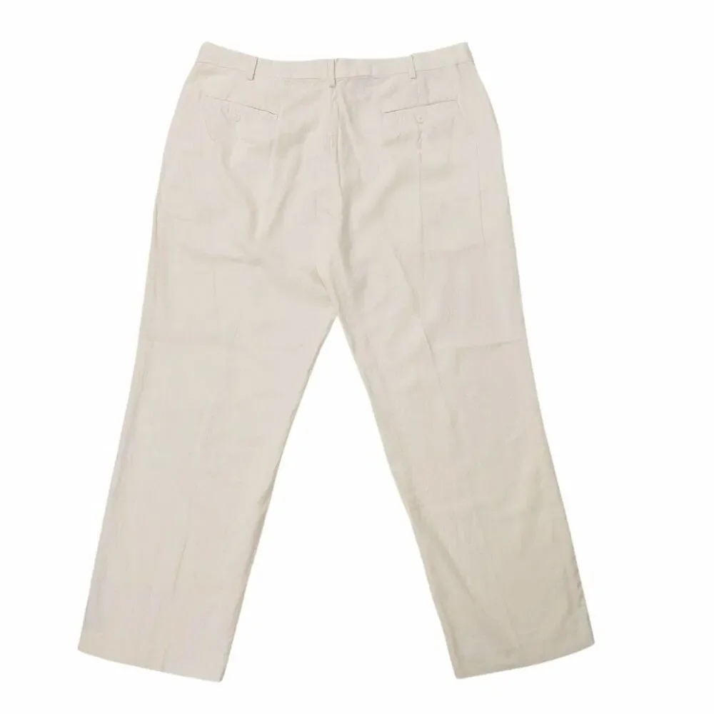 Cubavera Pants Mens 38x30 Ivory Linen Rayon Flat Front Resort Beach Tropical